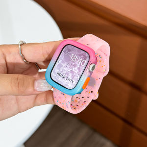 Apple Watch 9 iWatch 8 Compatible Silicone Strap Sports Breathable Waterproof Womens Watch Band Rainbow Dot Design Summer Model