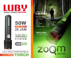 LUBY L-AL8002 LAMPU SENTER TANGAN ZOOM 50W HAND LAMP RECHARGEABLE 50 WATT SUPER TERANG BAGUS KUALITAS TERJAMIN