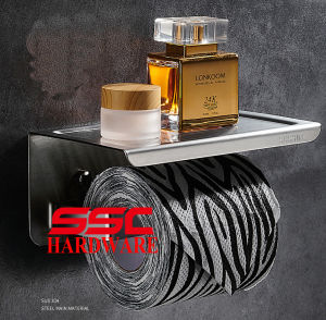 Stainless Steel SUS 304 Wall Toilet Roll Paper Rack Tissue Holder with Phone Holder Rack Shelf for Bathroom