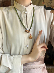 New Chinese Style Long Wooden Peach Wood Lotus Pod Green Beaded Necklace: A Fashionable Women's Hanfu Accessory