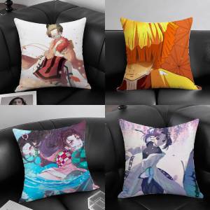 Bandai | Demon Slayer Enmu Lower Moon Anime Plush Pillow Cover Soft Short Plush Cushion Cover For Sofa Bedroom Home Decor Gift Decoration