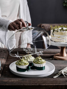 Dessert Table Display Stand Glass Dome High Footed Tray Transparent Cake Plate Holder Nordic Style Ceramic Handmade for Exhibition