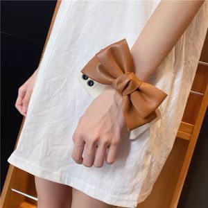 Leather Butterfly Knot Wristband Phone Case for iPhone 17 pro Max 16 pro 13 14 plus Anti-Fall Protection Soft Cover XS Max Original 15 Womens 12 Personality 11