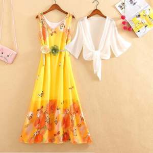 Summer New Arrival Seaside Vacation Skirt Sleeveless Floral Beach Dress Long Skirt Print Plus Size Dress Casual Easiest for Match