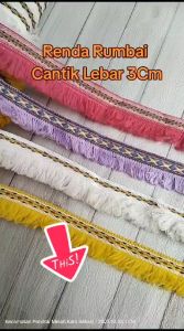 (Per 2 Meter) PT126 Renda Rumbai Cantik Lebar 3Cm - Cocok untuk Pakaian Anak-anak, Gamis, Mukena, Hijab, Blouse, Gaun, Rok, Kerudung, Busana Muslim - Renda Variasi