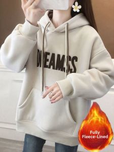 Designed Hooded Long Sleeve Mid-length Fleece Sweatshirt