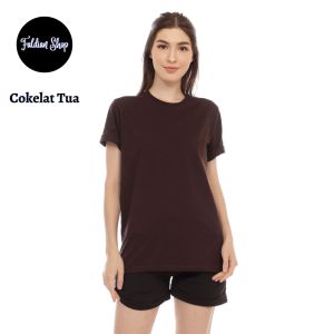 Kaos Polos Wanita Oneck Lengan Pendek Bahan Katun Combed 30s Warna Cokelat Tua