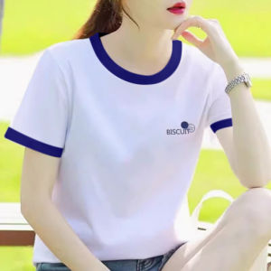 เสื้อยืดคอกลมแขนสั้นผ้าฝ้ายแท้ทรงสลิมฟิตสำหรับผู้หญิง ทรงเข้ารูป เสื้อเชิ้ตแขนสั้นคอตตอนผสมสำหรับฤดูร้อน 2024