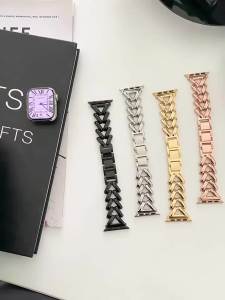 For Apple Watch Ultra 2 49mm 46 45 44 42 41 40 38mm V-shaped Metal Folding Buckle Chain Strap for iWatch 12 11 10 9 8 7 SE 6 5 4