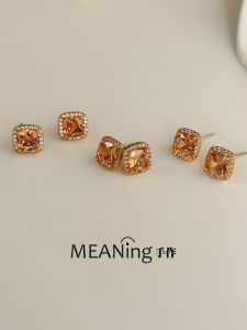 New Arrival Champagne Zircon Earrings Flashing Light Commute Luxury Fashion Jewelry  out  out Geometric Pattern Women