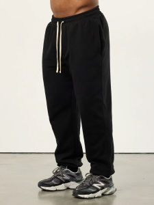 American Style Loose Large Size Fitness Mens Long Pants Cotton Solid Color Casual Straight Leg Training Pants Gym Workout