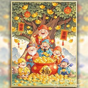 Bộ Đồ Thêu Chữ Thập Đơn Giản Đầy Đủ Kim Cương Năm Con Thần Tài Bao Gồm Vật Liệu Thủ Công Đơn Giản Và Thiết Kế Hiện Đại