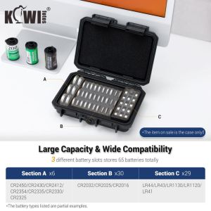 Kiwifotos 65 Slot Coin Cell Case Button Battery Storage Box Holder for Stores 6pcs CR2450 CR2430 CR2412 CR2354 CR2335 CR2330 CR2325 and 30pcs CR2032 CR2025 CR2016 and 29pcs LR44 LR43 LR1130 LR1120 LR41 Batteries