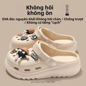 MONLEYTA | Giày đế dày mùa hè 2025 cho nữ đi biển chống trượt chống mùi giày lười thoải mái thoáng khí đế ngoài bằng EVA