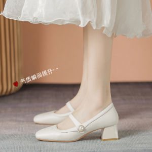 Womens Mary Jane Flat Shoes Spring Summer 2025 New Style Square Head Versatile mid Heel French Style Sweet Fashionable