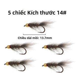 5/6 Cái # 12 # 14 Mồi Câu Ruồi Giả Bằng Đồng Thau Dành Cho Cá Hồi Cá Hồi Xám Cá Rô - Thân Mồi Bằng Lông Sóc Khung Bằng Dây Đồng Móc Câu Bằng Thép Carbon Cao