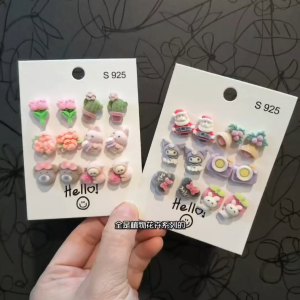 Girls earrings Needle Cute Stud Earring Cartoon Charm Flocking Design Jewelry for Women and Girls daily wear earrings
