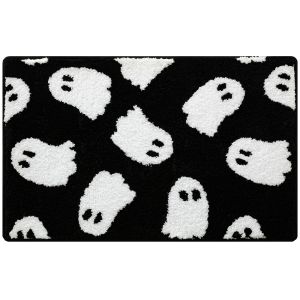 Vikama Black Ghost Bathroom Rug Soft and Absorbent Halloween Bath Mat Non Slip Washable Bathroom Home Holiday Decor Area Rug