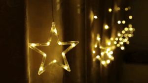 NUVOX Twinkle Star 138 LED 9 Stars Curtain String Lights Window Curtain Lights with 8 Flashing Modes Ramadan Decoration for Christmas Wedding Party Home Decorations Warm White/Multicolor