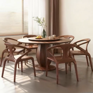 New 2025 Chinese Style round Dining Table And Chairs Set Simple Modern Zen Black Walnut Wood Restaurant Furniture Home Decor