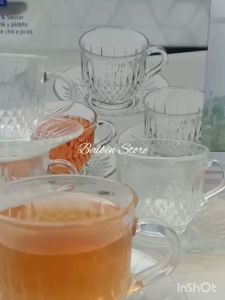 PROMO SATU SET 8 PCS ISI 4 PCS CANGKIR TEH DAN 4 PCS PIRING TATAKAN - GELAS CANGKIR KACA SET CRISTAR