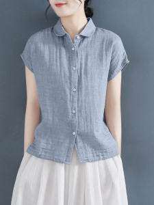 Áo Sơ Mi Vải Lanh Cotton Không Tay Mùa Hè Mới Rộng Rãi Tay Ngắn Cỡ Lớn Thời Trang Áo Sơ Mi Chất Liệu Cotton Nguyên Chất