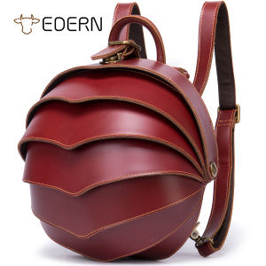 EDERN Crazy Horse Leather Backpack for Men Women Personalized Beetle Backpack Retro Fashion Cowhide Schoolbag Anti-theft Travel Backpack