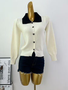 เสื้อคาร์ดิแกนถักคอตุ๊กตาสไตล์ฝรั่งเศส แขนยาว ทรงสลิมฟิต แฟชั่นฤดูใบไม้ร่วง/ฤดูหนาว สำหรับผู้หญิง เสื้อชั้นใน