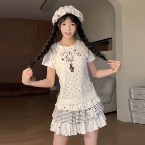 ZIRUIBABA | Sweet Korean-style Girl Summer Set Short-sleeved Dress Two-piece