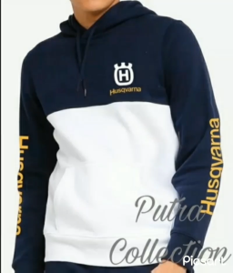 Jaket Sweater Husqvarna Bahan Kain Flecee Warna Putih