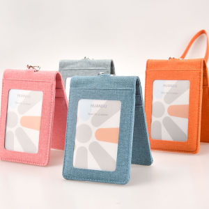 Multi-Card Slot PU Leather Protective Case with Lanyard School ID Card Holder Badge Clip Student Name Tag Lanyard Business Card