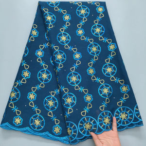 แอฟริกันไนจีเรียคุณภาพสูง Swiss Voile ลูกไม้ผ้าเย็บปักถักร้อยผ้าฝ้าย Tulle งานแต่งงาน Damask ชุดเลื่อม 5 หลา S4365