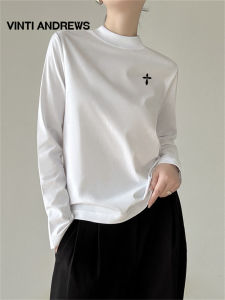 Plain Simple Half-Neck Long-Sleeve T-Shirt