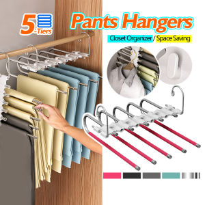 🇸🇬 Fast Delivery Stainless steel 5-layer long pants hanger multifunctional pants rack pants rack closet organizer/space saving