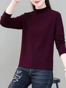 Double-Sided Velvet Warm Long Sleeve Half-High Collar Womens Base Shirt Autumn Winter Slim Fit Versatile T-Shirt Commute Style
