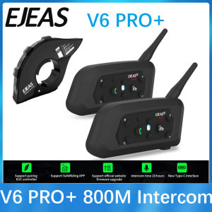 EJEAS V6 PRO +/PLUS Motorcycle Helmet Bluetooth Intercom Headset with 800M BT Interphone Communicator for 6 Riders Waterproof