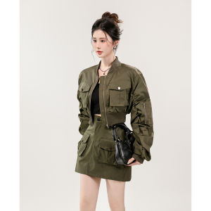 Sweet And Spicy Style Loose Baseball Jacket And High Waist A-Line Mini Skirt Two-Piece Set for Women Autumn Workwear Outerwear
