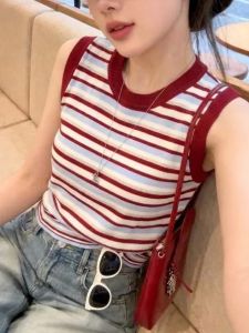 Color Block Stripe Knit Slim Fit Tank Top