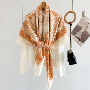 Elegant 135cm Silk Wool Scarf Women 30% Silk 70% Wool Large Square Scarf Luxury Paisley Shawl Winter Warm Wrap scarves Bandana