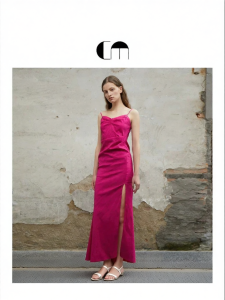 Strap Long Open-Slit Dress Autumn Womens Clothing