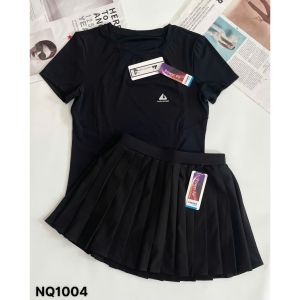 Set đồ nữ tập gym pickleball tennis cầu lông áo thun lạnh phủ bụng và chân váy có lót bảo hộ quảng châu BINSPORTS BN117