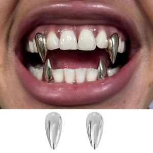 2Pcs 19MMShiny Golden And Silvery Fangs Suitable for Both Men And Women Perfect for Halloween Christmas And Everyday Wear