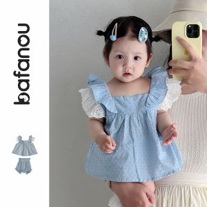 Bafanou Baby Summer Outfit Pure Cotton A-Class Sleeveless Korean Style Cute Ins Childrens Clothing Set for Girls
