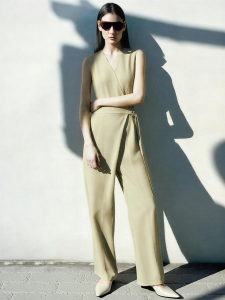 AMII | Summer New Casual V-Neck Belted Sleeveless Jumpsuit