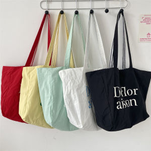 Túi Tote Hai Mặt Dopaamine Họa Tiết Sọc in Chữ Màu Sắc Phong Cách Lười Biếng Dành Cho Học Sinh Đi Làm Bằng Vải Canvas Có Thể Giặt Được