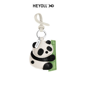 Handmade Grey Fish Panda Climbing Tree Keychain Leather Bag Charm Creative Gift Small Niche Embossed Genuine Sheep Leather