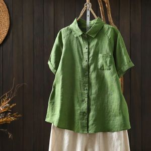 SUOSHE | Extra Large Linen Retro Shoulder Seam Pocket Design Summer Shirt