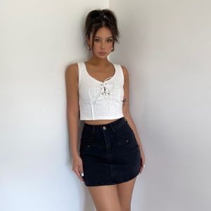 Retro Hong Kong Style High Waist Denim Mini Skirt Womens Spring Summer New Fashion Slimming Short Skirts Prevent Exposure