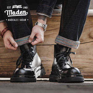 MADEN brand work attire style men youth 2025 autumn new thick soled boots men shoes British style round toe big toe leather shoes short boots high top Derby shoes work attire leather boots