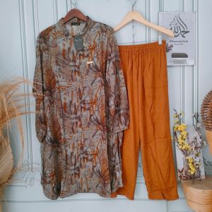 SETELAN CELANA WANITA LONG TUNIK MOTIF// SETCEL RAYON TWILL BY WENNY RASYA // SETELAN SUPER JUMBO